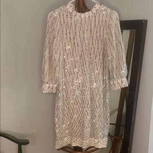Vero Moda Cream Sequin Long Sleeve Dress